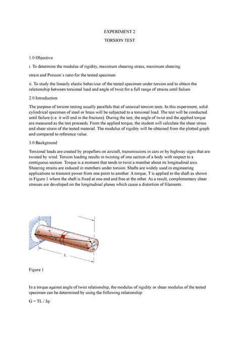 a shaft is tested in torsion shear is 1.53|Torsion Lab Report.pdf .